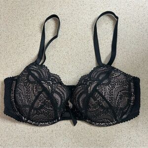 Victoria’s Secret Black Lace Over Pink Satin Bra Size 36D